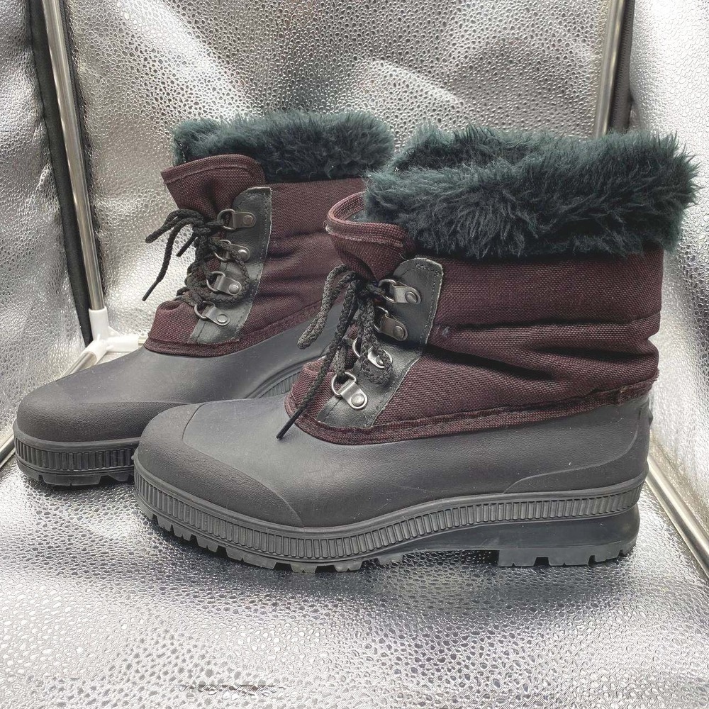 VTG 90s Sorel Caribou Snow Boots Womens 10 Burgundy Black Kaufman Made In Canada